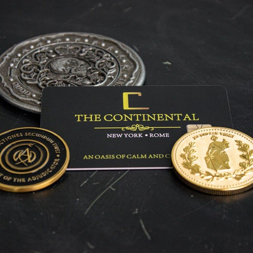 Continental Hotel Gold Coins and Cards set. John Blood oath marker