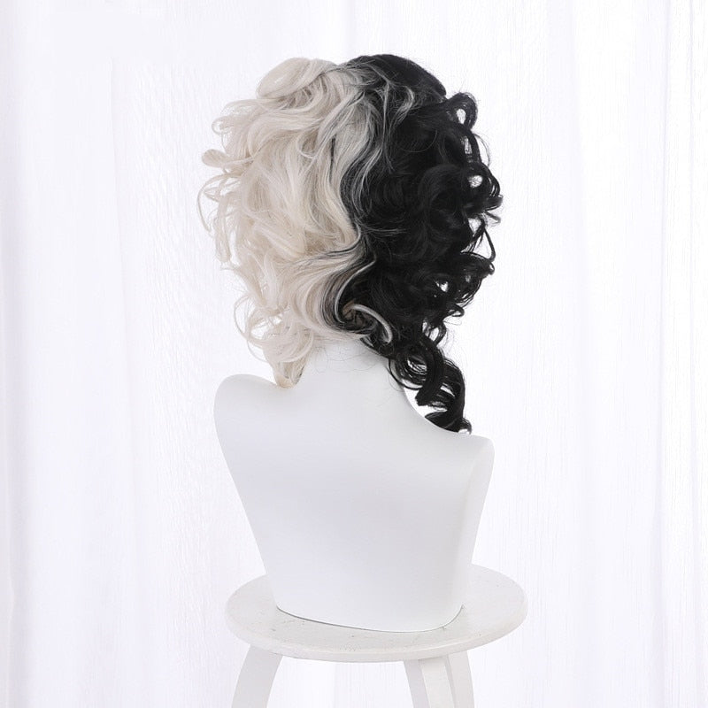 Masquerade Black White De Vil cosplay Hair Black White Small Short Curly Wig Wig Caps for Making Cosplay Hundred dalmatians