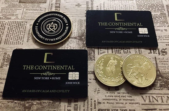 Continental Hotel Сoins and Сards Set. John Wick coin and card.  High Table Judge Coin. Cosplay Gold Coin. Adjudicator coin. Keanu