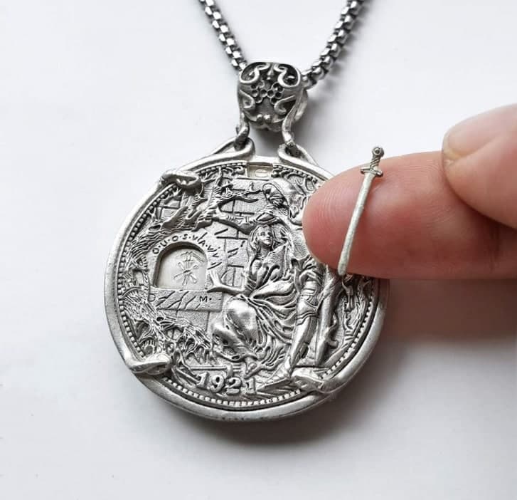 Pendant Holy Grail Coin 1921 Morgan Removable Sword Dollar Silver Hobo Nickel Christ Jesus Mechanic Coin